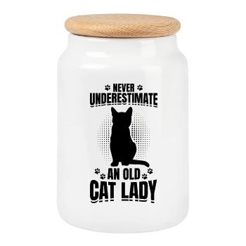 Cat Granny - Cookie Jar with Wooden Lid - white - Front