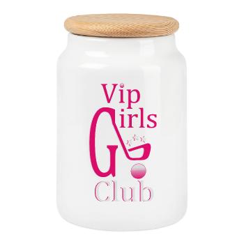 Golf féminin - Boîte à biscuits avec couvercle en bois - blanc - Devant