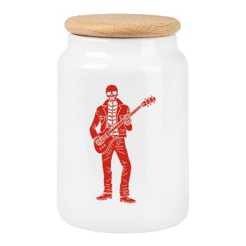 Squelette guitariste (rouge) - Boîte à biscuits avec couvercle en bois - blanc - Devant