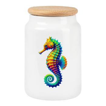 Hippocampe - Boîte à biscuits avec couvercle en bois - blanc - Devant