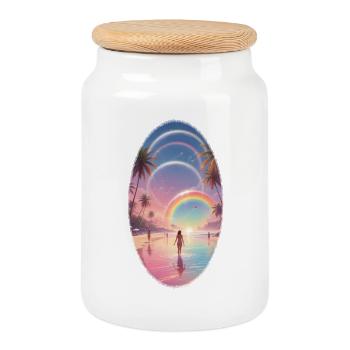 Pastellstrand Regenbogen-Traum - Keksdose mit Holzdeckel - Weiß - Vorne