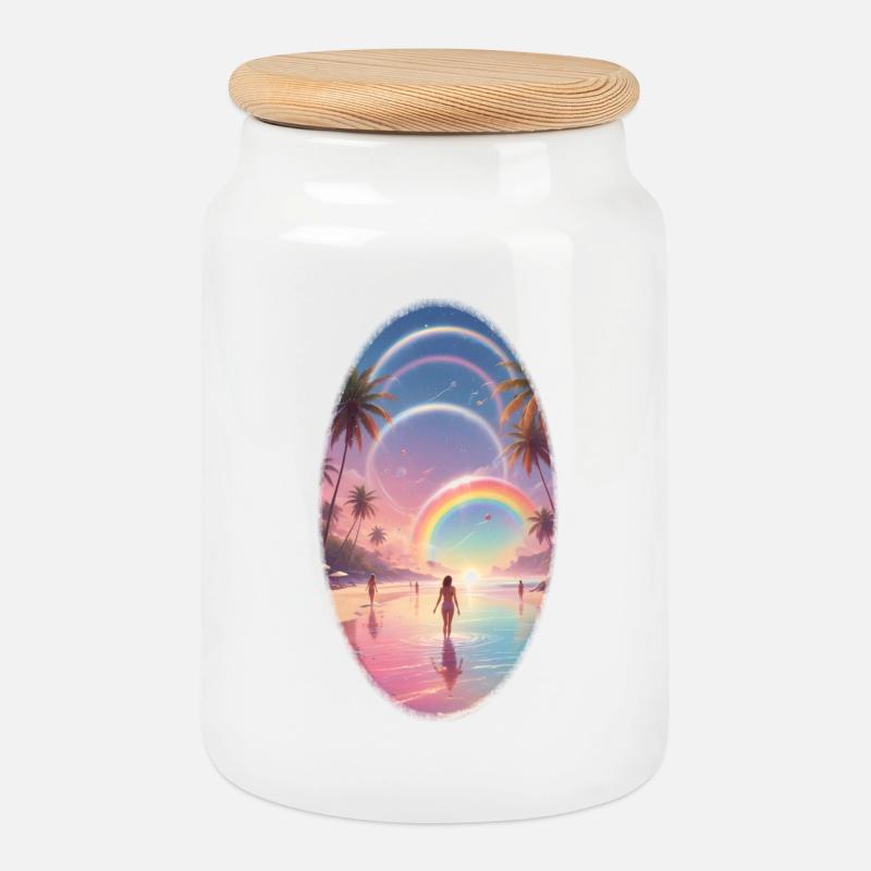 Pastellstrand Regenbogen-Traum - Keksdose mit Holzdeckel - Weiß