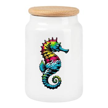 Hippocampe - Boîte à biscuits avec couvercle en bois - blanc - Devant