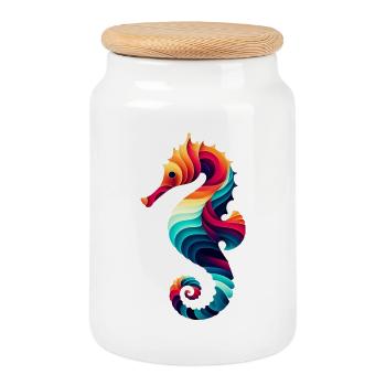 Hippocampe - Boîte à biscuits avec couvercle en bois - blanc - Devant