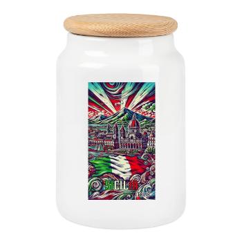 Sizilien Italien Kunst Design - Keksdose mit Holzdeckel - Weiß - Vorne