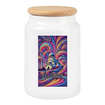 Belgrad Serbien Panorama Design - Keksdose mit Holzdeckel - Weiß - Vorne