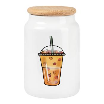 Bubble Tea Boba Pumpkin Balls Halloween Mug - Cookie Jar with Wooden Lid - white - Front