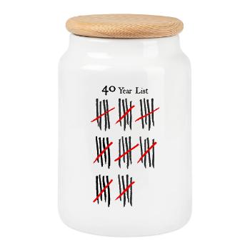 Abstract Crosshatch and Stripe Pattern - Cookie Jar with Wooden Lid - white - Front