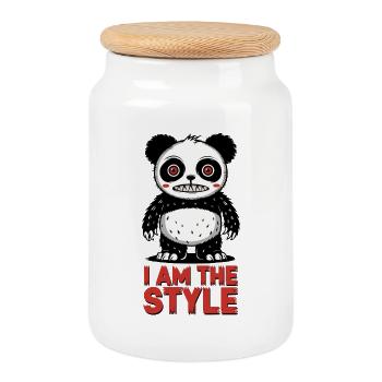 Panda i am the style - Cookie Jar with Wooden Lid - white - Front