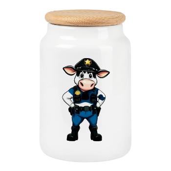 Police des vaches - Boîte à biscuits avec couvercle en bois - blanc - Devant