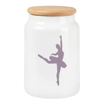Minimalist ballet silhouette ballerina women - Cookie Jar with Wooden Lid - white - Front