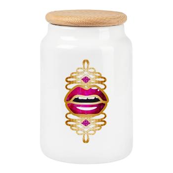 Magnifique motif de broche dorée - Boîte à biscuits avec couvercle en bois - blanc - Devant