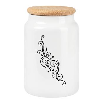 Florales Ornament Blume Tribal Design - Keksdose mit Holzdeckel - Weiß - Vorne