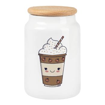 Pumpkin Spice Latte – Kawaii Herbst 🍂☕ - Keksdose mit Holzdeckel - Weiß - Vorne