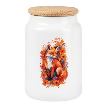 Fuchs Blumen Fuchsliebhaber Geschenk Waldtier - Keksdose mit Holzdeckel - Weiß - Vorne