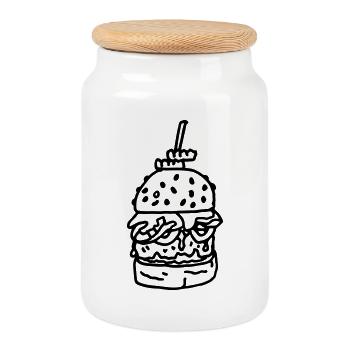 Hamburger_met_sla_tomaat_en_kaas - Cookie Jar with Wooden Lid - white - Front
