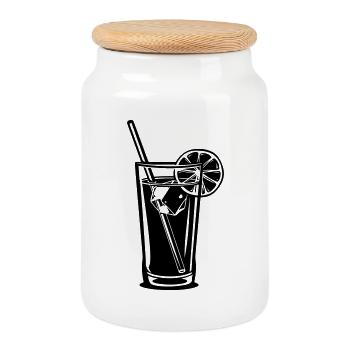 Lemon Drink Glass - Cookie Jar with Wooden Lid - white - Front