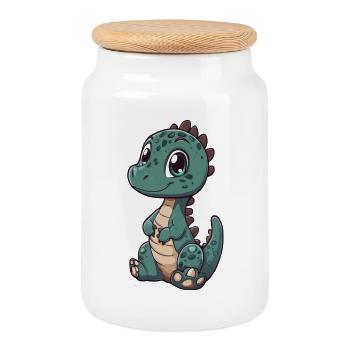 Dinosaur - Cookie Jar with Wooden Lid - white - Front