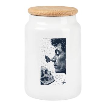 Crâne et papillon - Boîte à biscuits avec couvercle en bois - blanc - Devant