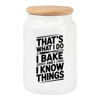 Das ist es, was ich tue, ich backe und ich weiß Dinge - Keksdose mit Holzdeckel - Weiß - Vorne