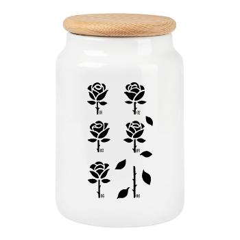 Rose minimaliste | Dessin au trait - Boîte à biscuits avec couvercle en bois - blanc - Devant