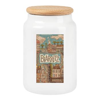 Biarritz Seaside Retro Illustration France City - Cookie Jar with Wooden Lid - white - Front