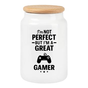 Super Gamer Video Game Controller - Cookie Jar with Wooden Lid - white - Front
