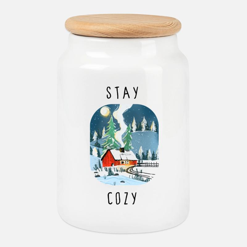 stay_cozy - Keksdose mit Holzdeckel - Weiß
