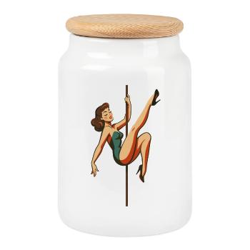 Pole Dance Pole Dancer Brunette Retro 50s Gift - Cookie Jar with Wooden Lid - white - Front