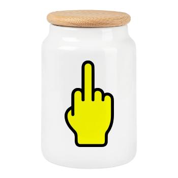 Middle finger icon - Cookie Jar with Wooden Lid - white - Front