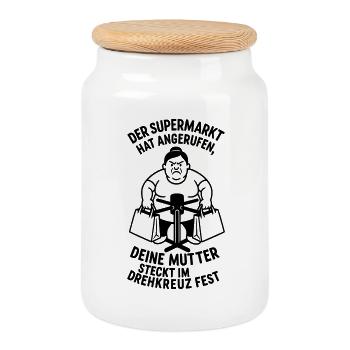 Blague sur le tourniquet de votre mère au supermarché - Boîte à biscuits avec couvercle en bois - blanc - Devant
