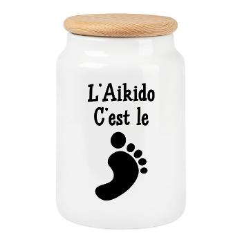 Aikido - Martial Art - Aikido - Cookie Jar with Wooden Lid - white - Front
