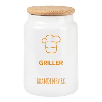 Die besten Griller kommen aus Brandenburg Design - Keksdose mit Holzdeckel - Weiß - Vorne