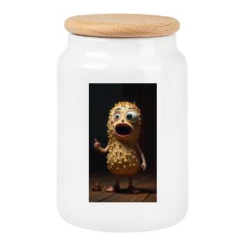 Spiky Peanut Maskottchen - Keksdose mit Holzdeckel - Weiß - Vorne