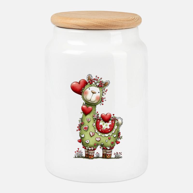 Lama mit Herzen - Keksdose mit Holzdeckel - Weiß