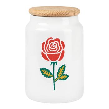 Red Rose Hand Drawing - Cookie Jar with Wooden Lid - white - Front
