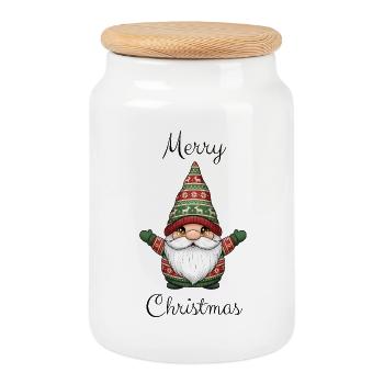 Nain de Noël mignon – Un design hivernal mignon - Boîte à biscuits avec couvercle en bois - blanc - Devant
