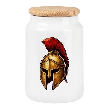 Spartan Knight's Helm - Cookie Jar with Wooden Lid - white - Front