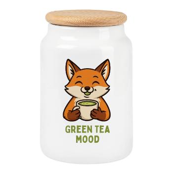 Fox Tea-Mood Green Tea - Cookie Jar with Wooden Lid - white - Front