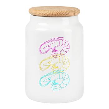 Shrimp, crawfish, seafood, crab - Cookie Jar with Wooden Lid - white - Front