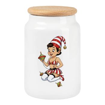 Fille lutin avec une toupie - Boîte à biscuits avec couvercle en bois - blanc - Devant