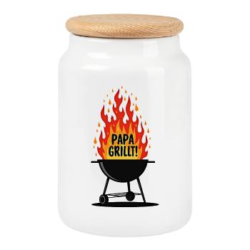 Barbecue Barbecue season Dad grilling at the grill Dad grilling - Cookie Jar with Wooden Lid - white - Front