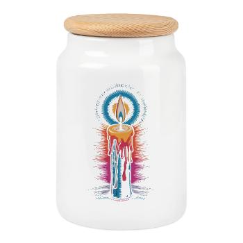 Faith Light Candle Retro Spirit Design - Cookie Jar with Wooden Lid - white - Front