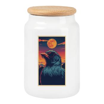 Crow sunglasses and sunset - Cookie Jar with Wooden Lid - white - Front
