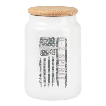B-2 Spirit stealth bomber with American anti-aircraft gun - Cookie Jar with Wooden Lid - white - Front