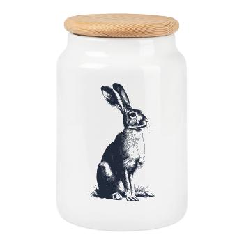 Vintage Hase | Detailreiche Gravur Waldtier Motiv - Keksdose mit Holzdeckel - Weiß - Vorne