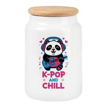 K-POP AND CHILL Mignonne musique Kpop coréenne Panda - Boîte à biscuits avec couvercle en bois - blanc - Devant