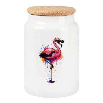 Cool Flamingo Graffiti Street Art - Cookie Jar with Wooden Lid - white - Front