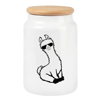 No Drama Lama Cool Sonnenbrille Sitzend Entspannt - Keksdose mit Holzdeckel - Weiß - Vorne