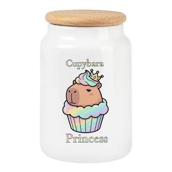Cupybara Princess Capybara Cupcake with Crown - Cookie Jar with Wooden Lid - white - Front